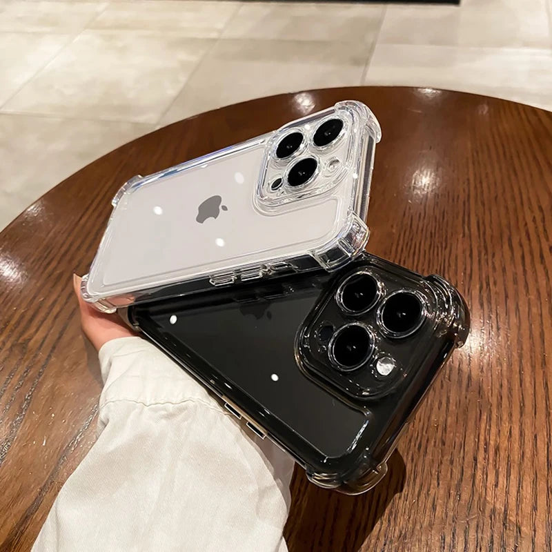 Luxury Transparent Silicone Phone Case For iPhone 16 15 14 13 12 11 Pro Max 16E XR X XS 7 8 14 15 Plus SE2 Shockproof Soft Cover