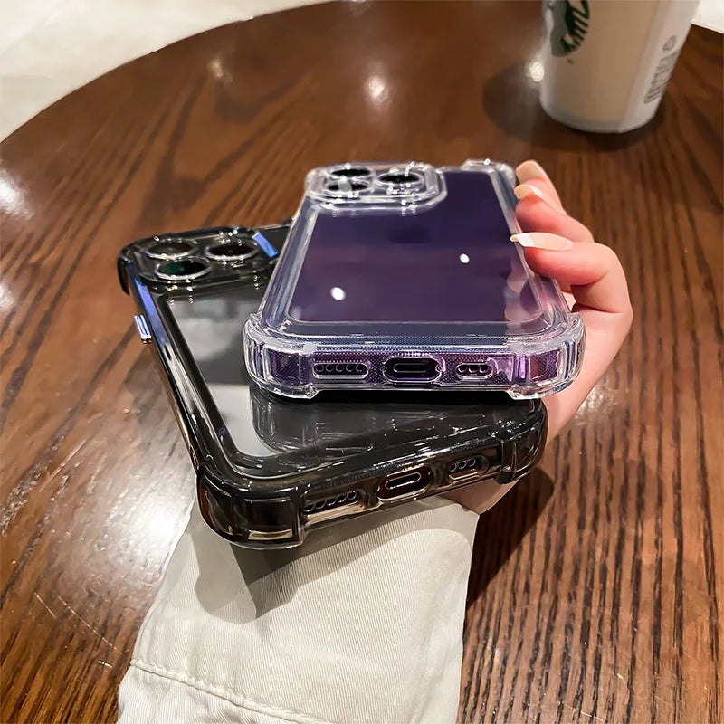 Luxury Transparent Silicone Phone Case For iPhone 16 15 14 13 12 11 Pro Max 16E XR X XS 7 8 14 15 Plus SE2 Shockproof Soft Cover