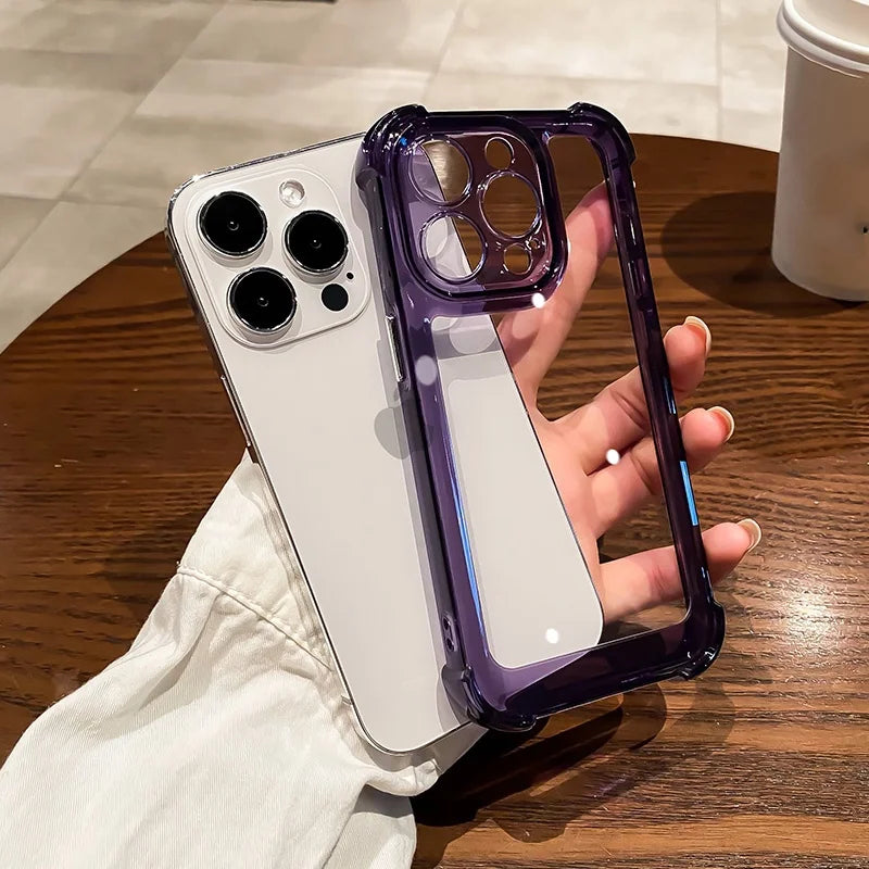 Luxury Transparent Silicone Phone Case For iPhone 16 15 14 13 12 11 Pro Max 16E XR X XS 7 8 14 15 Plus SE2 Shockproof Soft Cover